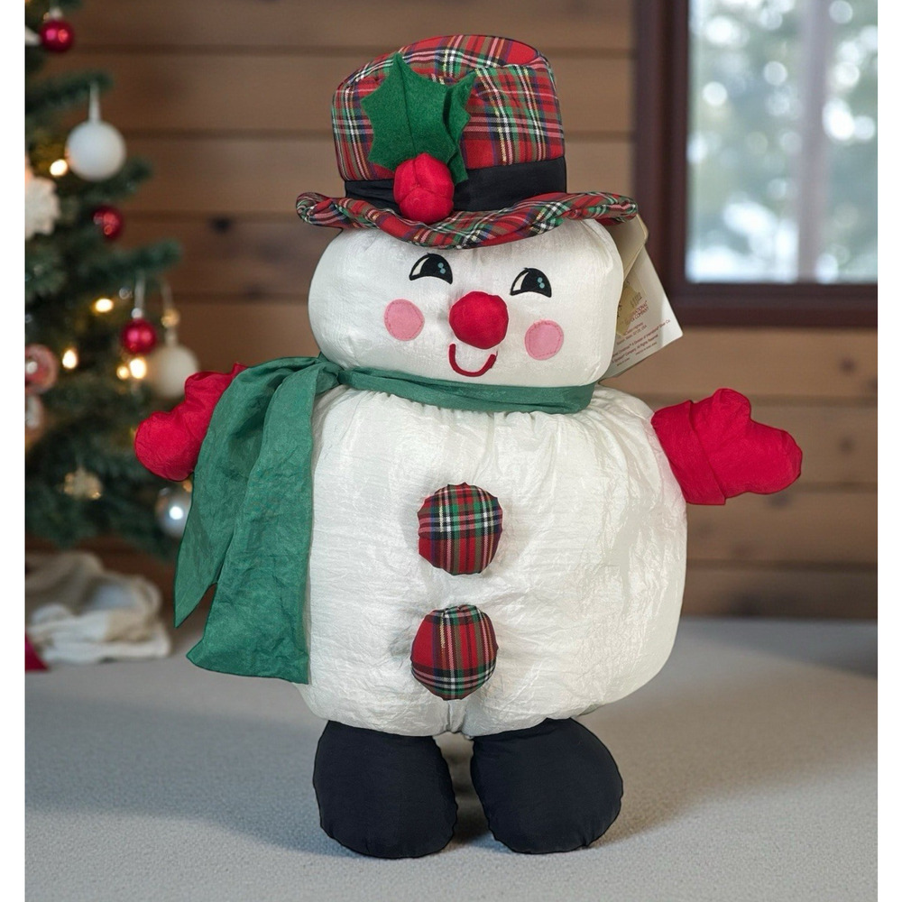 NEW Vintage Int'l Silver Co Christmas Snowman Nylon Parachute Puffy Plush 1993